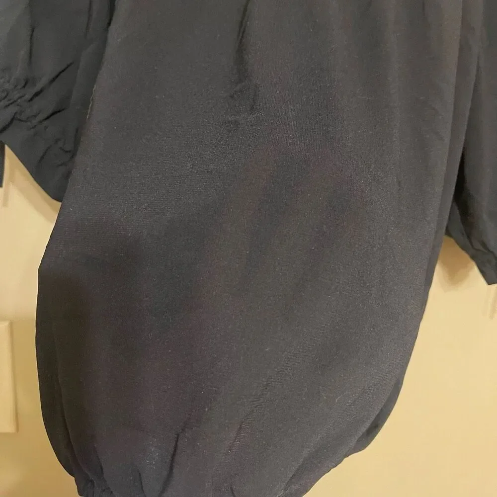 Old Navy Women’s Black Semi Sheer Puff Tie Sleeves Elastic Hem Medium